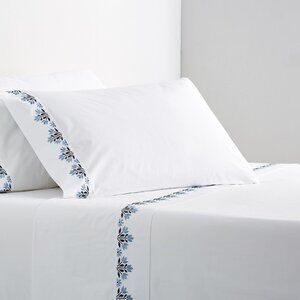 Pottery Barn set of pillow cases Blossom Embroidered Percale white blue standard